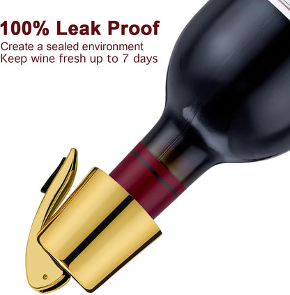 Wine Stoppers for Wine Bottles with Stainless Steel Vacuum Wine Bottle Stopper with Silicone Reusable Wine Corks, Leak proof Keep Fresh Suitable for Red&White Bottle (Gold, 2 Pack)
