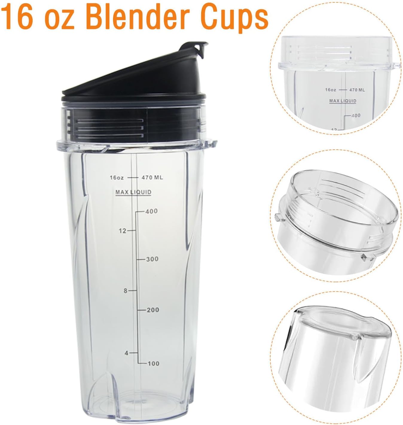 Ninja 16oz Replacement Cups - Compact Personal Blender Single Serve Cup Set | 2 Pack with Seal Lids