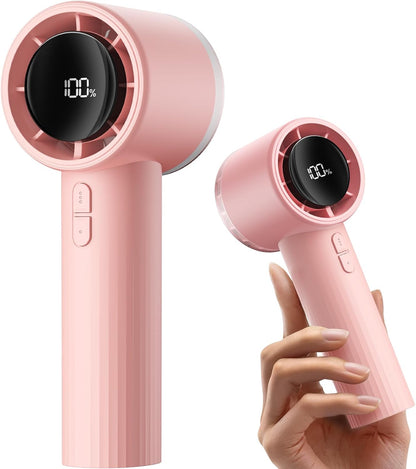 Sweetfull Portable Handheld Fan - Rechargeable Mini Turbo Fan with Flashlight & Digital Display | Pink