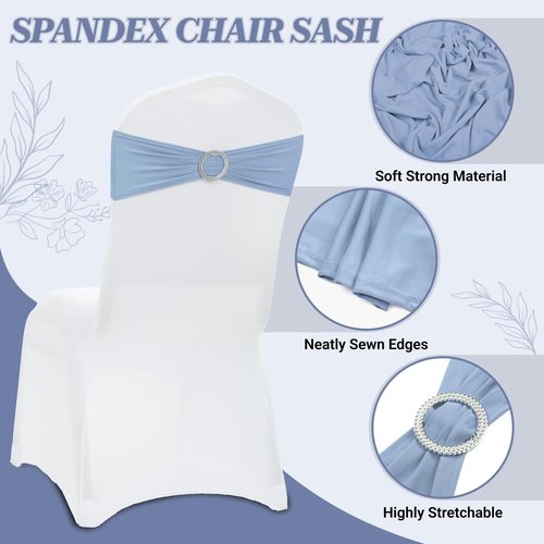 MDS Spandex Chair Sashes - Pack of 125 Elastic Stretch Bows with Buckle Slider | Baby Blue Wedding Decor