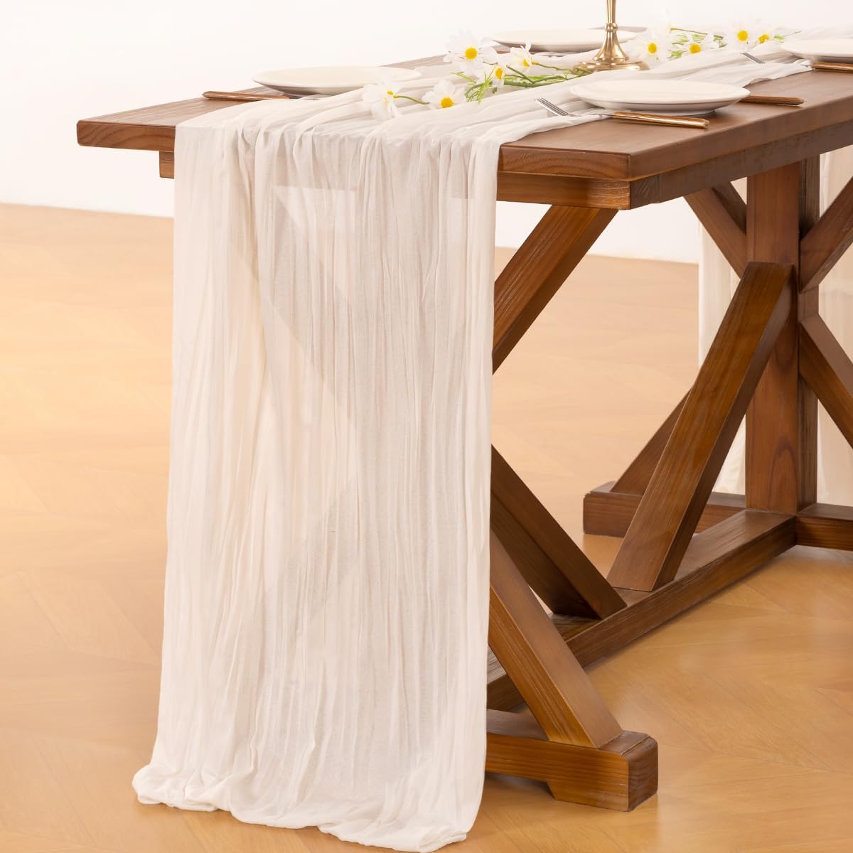 Socomi Ivory White Cheesecloth Table Runner - 15pcs Rustic Boho 120 Inch for Weddings & Events