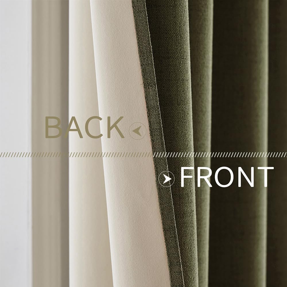 MIULEE Blackout Curtains - 100% Thermal Insulated Linen Texture Drapes | Light Olive Green, 52x72 Inch (2 Panels)