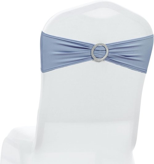 MDS Premium Spandex Chair Sashes - Stretchy Bow Covers with Buckle Slider | Pack of 10 - Dusty Blue