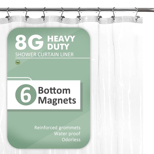 Barossa Design Extra-Long Shower Curtain with 84 inches Height (72x84),PEVA - Waterproof,Eco-Friendly, Non-Toxic, Odorless, PVC Free, Metal Grommets (Clear)