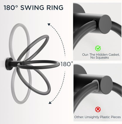 FORIOUS Toilet Paper Holder Set - SUS304 Stainless Steel Double Post & Hand Towel Ring | Matte Black Finish