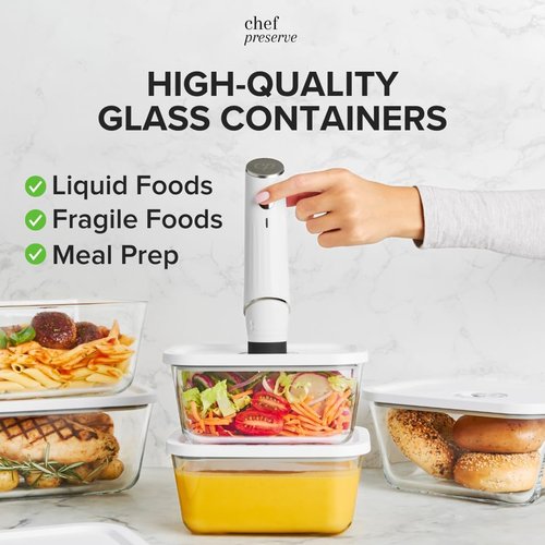 Chef Preserve Vacuum Sealer - Compact Handheld Food Sealer with 3 Glass Containers & 30 Bags