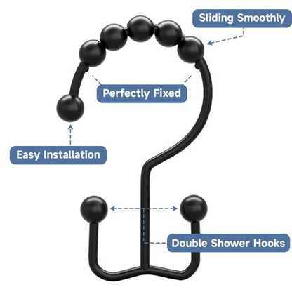 Titanker Shower Curtain Hooks Rings, Rust Resistant Metal Double Glide Shower Hooks Rings for Bathroom Shower Rods Curtains, Set of 24 Hooks - Black