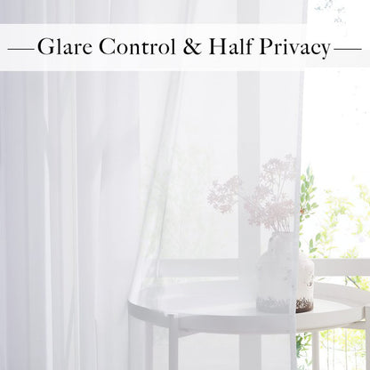 RYB HOME White Sheer Curtains 96 inches Long 4 Panels Set for Living Room, Light Filtering Voile Window Drapes with Grommet for Bedroom, W 54" x L 96"