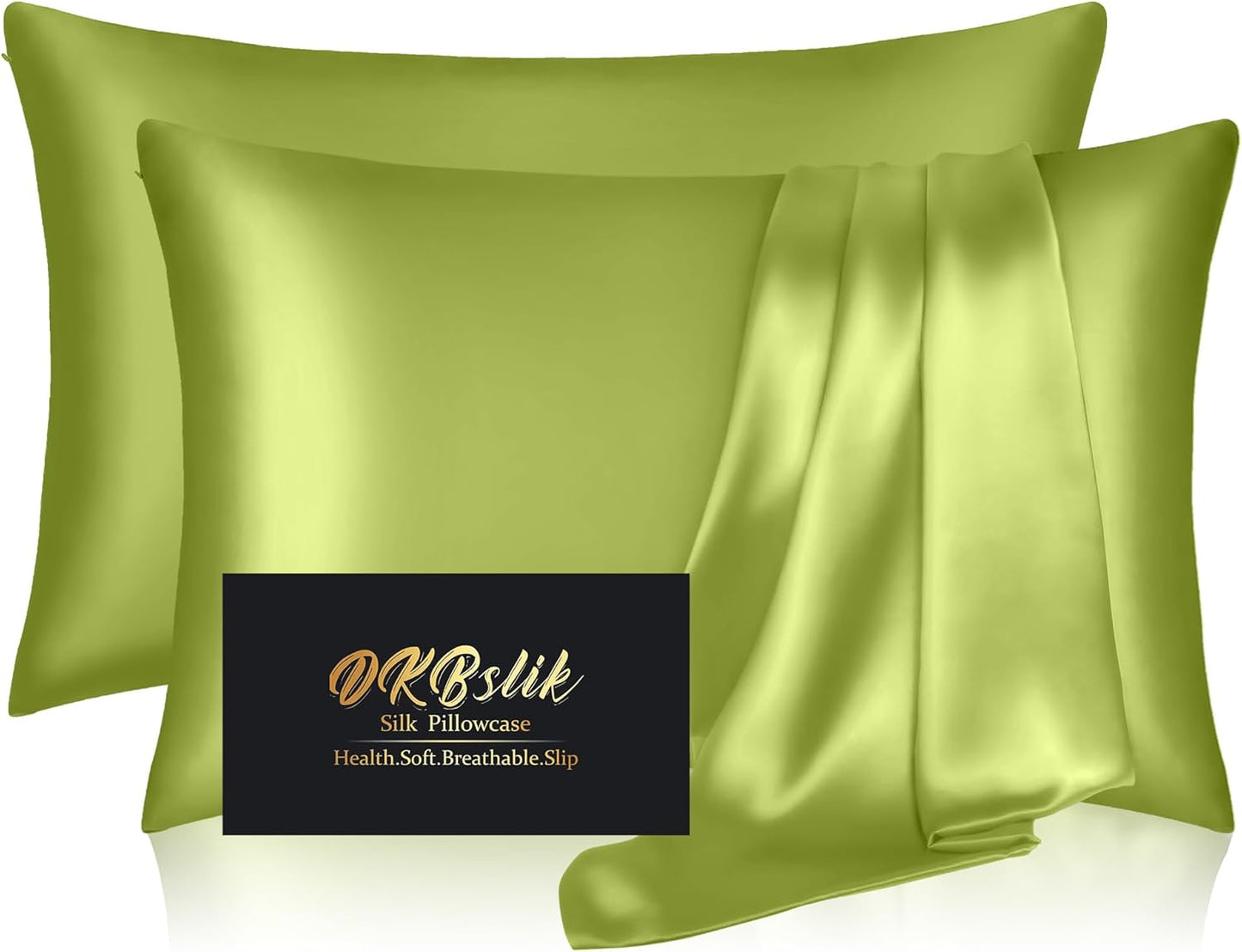 Mulberry Silk Pillowcases by Skiennix - Smooth, Anti-Acne Standard Set of 2 | Olive Green with Zipper