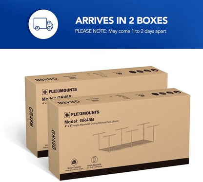 FLEXIMOUNTS 3x8 Overhead Garage Storage Rack - Heavy Duty Metal Ceiling Organizer | 2-Pack, White