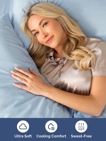 Skiennix Extra Deep Twin Sheet Set | 4-Piece Breathable Cooling Bedding - Soft, Wrinkle-Free Sky Blue