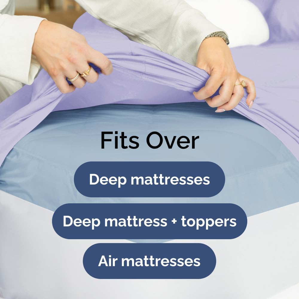 Skiennix Extra Deep King Sheet Set - 6 Piece Breathable Cooling Bedding - Soft Wrinkle-Free Lavender