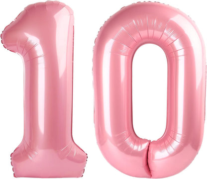 Pastel Pink Number Balloon 10th Birthday Decorations - 40 Inch Big Foil Balloon for Men & Women