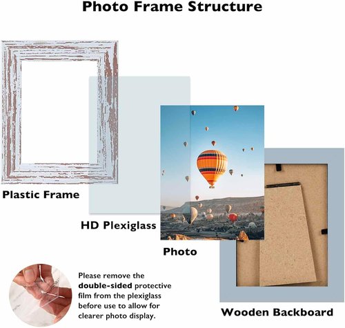 JCJMY Rustic White 3x4 Picture Frame - Versatile Wall & Tabletop Display with Shatter-Resistant Plexiglass