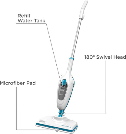 BLACK+DECKER Steam Mop - Powerful Cleaning with Quick-Dry Technology | Sleek White Design