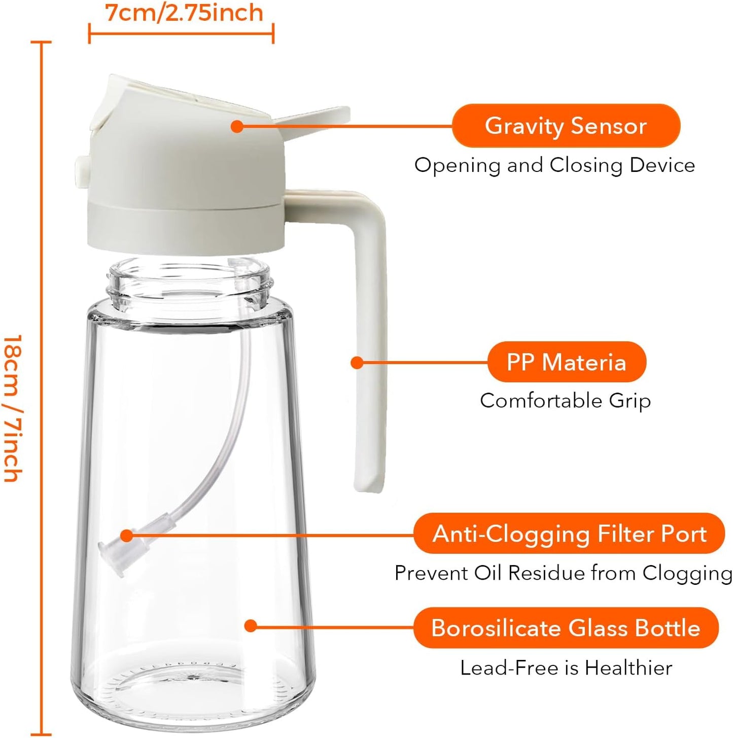 YARRAMATE Glass Olive Oil Sprayer - 16oz with 20 Color Labels | Elegant White Design
