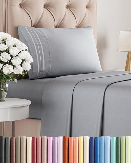Comfy Twin Size 3-Piece Sheet Set by [Brand Name] | Breathable & Cooling Luxury Bedding - Deep Pockets, Soft, Wrinkle-Free - Steel Blue