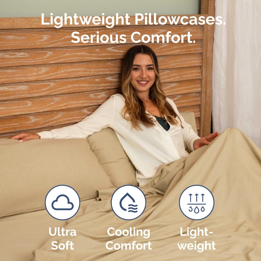 Skiennix Body Pillowcases Set of 2 | 20x54 Soft Covers for Side Sleepers - Wrinkle-Free & Machine Washable in Heathered Tan