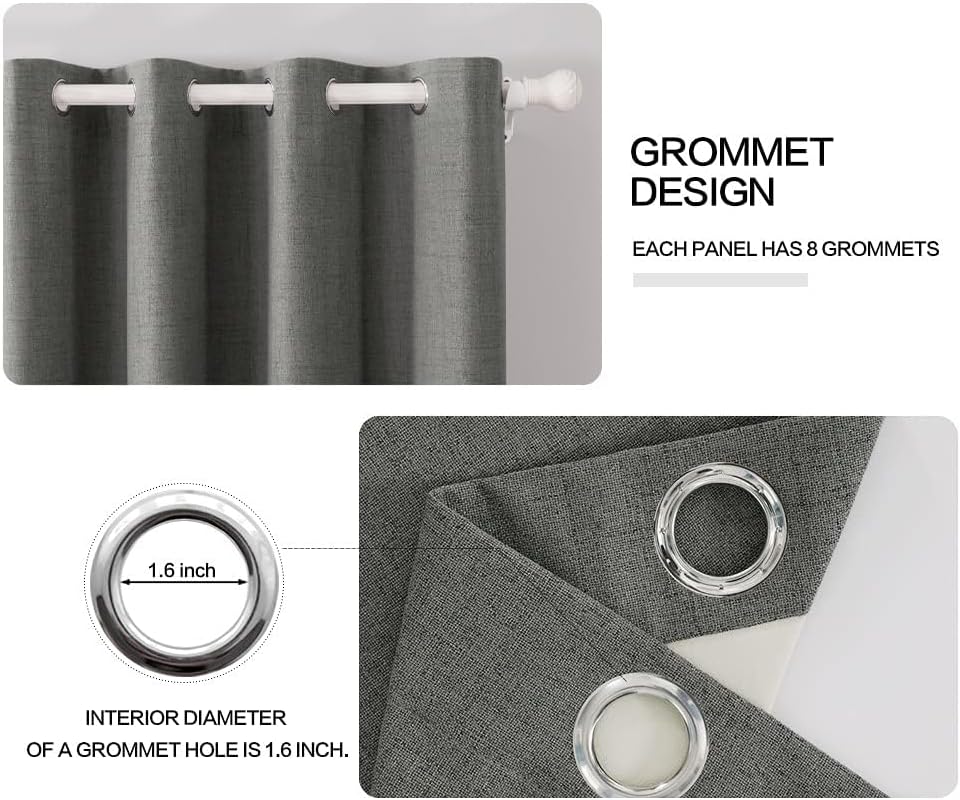 MIULEE Linen Blackout Curtains - 100% Room Darkening Thermal Insulated Grommet Panels | Dark Grey, 42" x 90" (2 PCs)