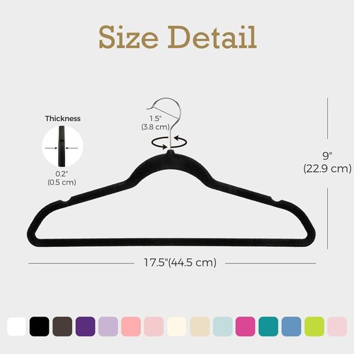 HOUSE DAY Premium Velvet Hangers - Non-Slip Flocked Felt Design for Space Saving | 20 Pack, Black