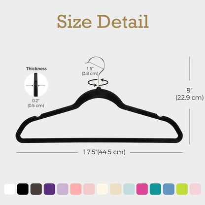HOUSE DAY Black Velvet Hangers - 60 Pack Non-Slip Heavy Duty Felt Hangers for Closet Organization | 360° Rotating Hook