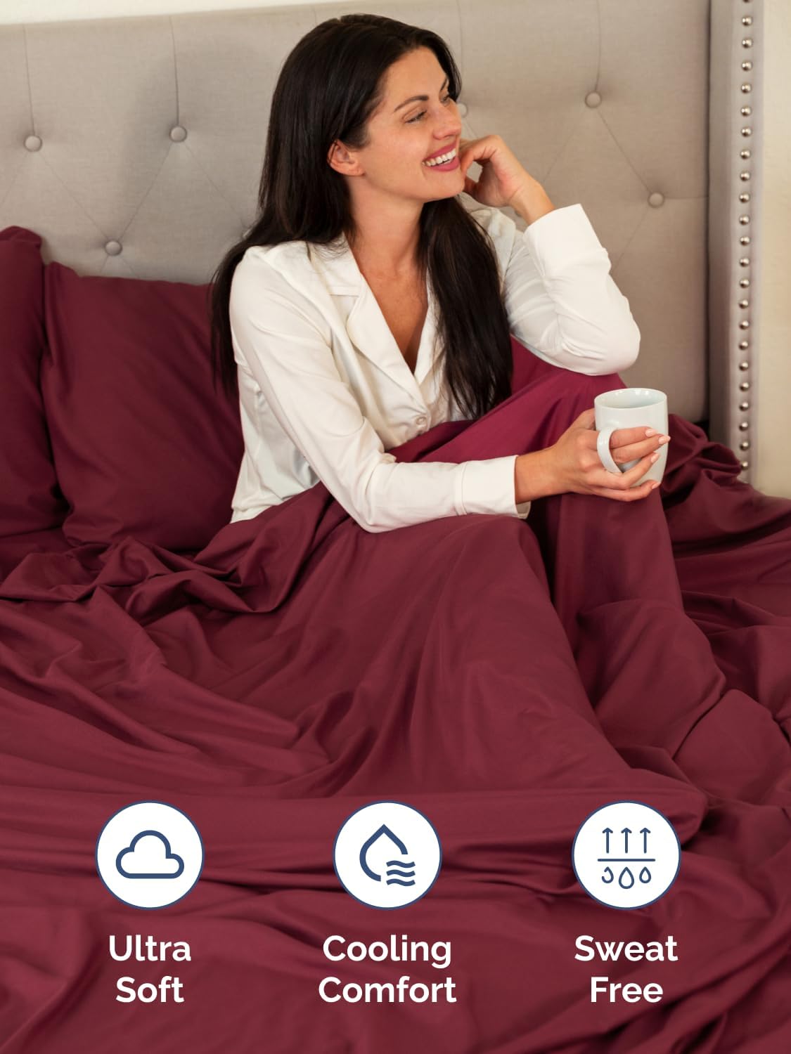Skiennix Extra Deep Split King Sheet Set - 7 Piece Breathable Cooling Bedding - Soft Wrinkle-Free Burgundy