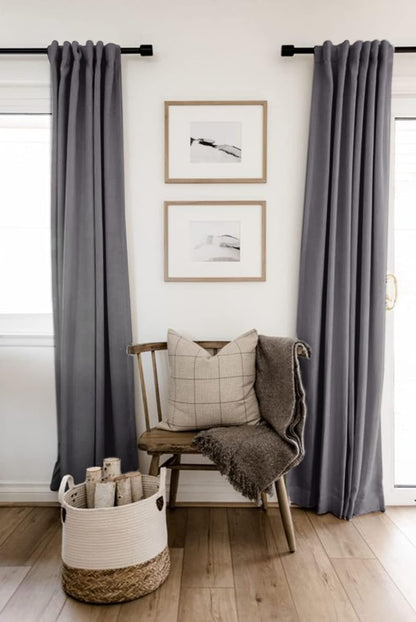 Regine Switzerland 100% Blackout Linen Curtains - Thermal Insulated Drapes, 50" W x 72" L, Dark Gray | 2 Panels Set
