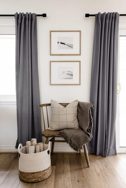 Regine Switzerland 100% Blackout Linen Curtains - Thermal Insulated Drapes | 84" Long, Dark Gray, 2 Panels Set