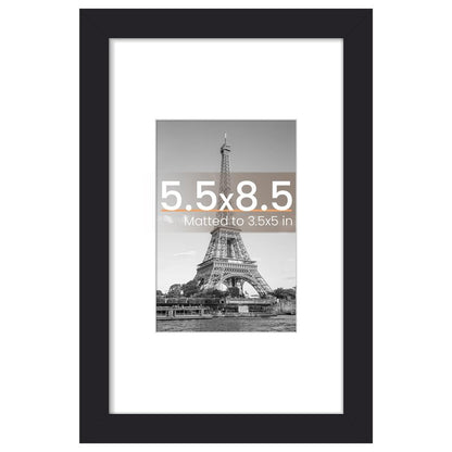 upsimples 5.5x8.5 Picture Frame, Display Pictures 3.5x5 with Mat or 5.5x8.5 Without, Wall Hanging Photo Frame, Black, 1 Pack