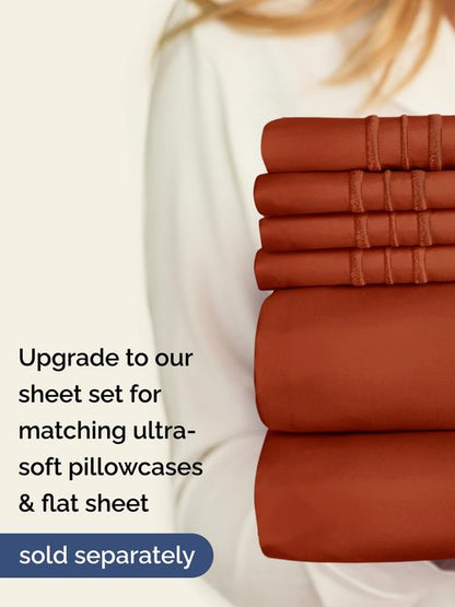 Extra Deep Split King Fitted Sheet - Hotel Luxury Single Fitted Sheet Only - Easily Fits 18 inch to 24 inch Mattress - Ultra Soft, Wrinkle Free w/Extra Deep Pockets - Breathable & Comfy - Terracotta