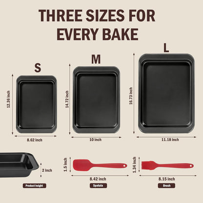 Skiennix Nonstick Baking Sheet Pan Set - 3-Piece Stackable Bakeware, Rust & Warp Resistant, Easy Clean