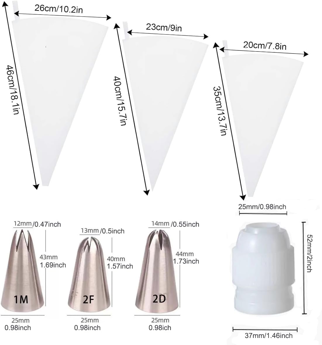 Skiennix Reusable Piping Bags Set - Eco-Friendly Cotton Cake Decorating Kit with 3 Tips & Coupler