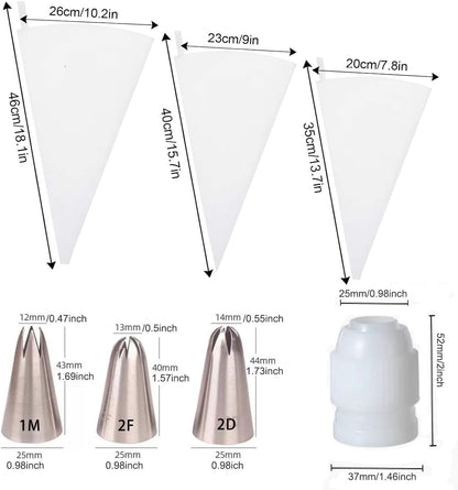 Skiennix Reusable Piping Bags Set - Eco-Friendly Cotton Cake Decorating Kit with 3 Tips & Coupler