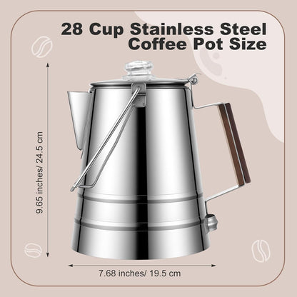 Skiennix 28-Cup Stainless Steel Percolator Coffee Pot - Large Capacity for Camping & Outdoor Use