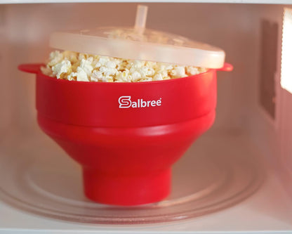 Salbree Collapsible Silicone Microwave Popcorn Popper - 16 Cup Capacity, Versatile & Colorful Options (Red)