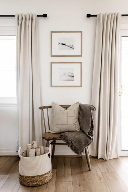 Skiennix 100% Blackout Linen Curtains - Thermal Insulated Drapes for Bedroom | 90" Long, Cream, 2 Panels Set