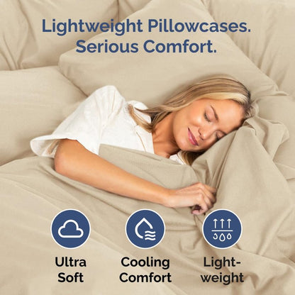 Standard Pillow Cases Set of 2 - Ultra-Soft Hotel Quality Pillowcase Covers - Comfy & Wrinkle Free - Stain and Fade Resistant - Machine Washable Pillow Protectors - 2 Piece Set - Standard Size Cream