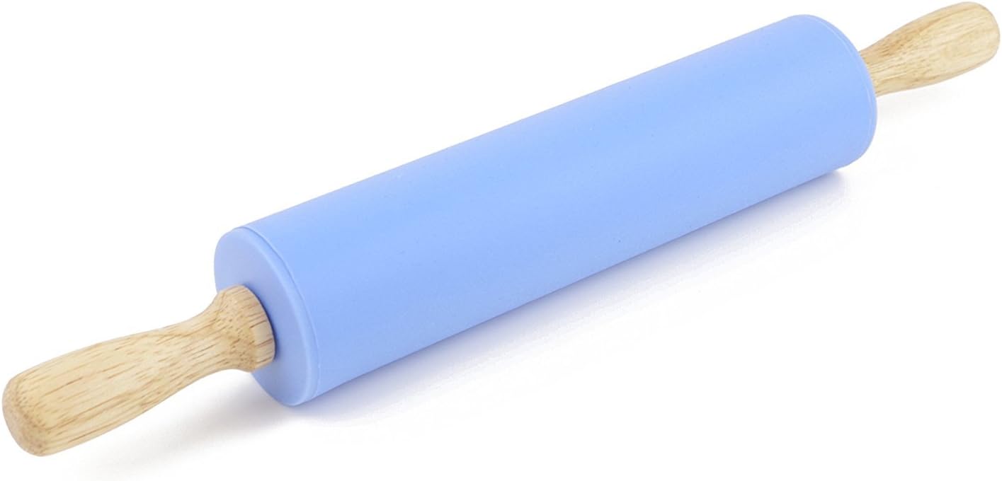 Skiennix Silicone Rolling Pin - Non-Stick Dough Roller with Wooden Handle | Perfect for Baking Pastry, Pizza, and Cookies