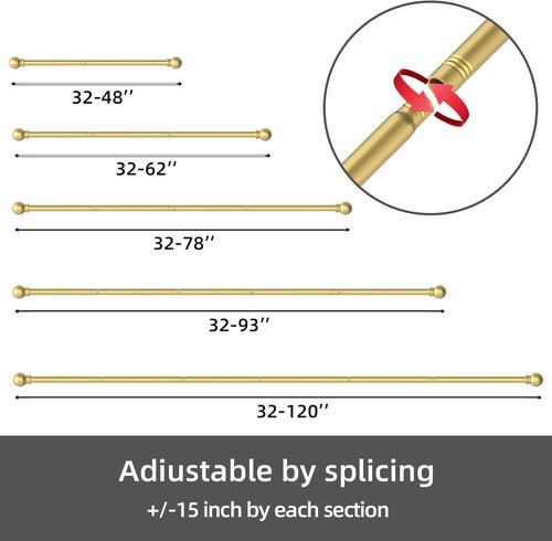 GXOACKJ Gold Curtain Rods - Heavy Duty 5/8 Inch Metal Set for Windows 32 to 62 Inch | 2 Pack with Brackets