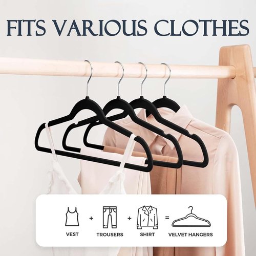 HOUSE DAY Black Velvet Hangers - Heavy Duty Non-Slip Felt Hangers | 60 Pack for Closet Organization