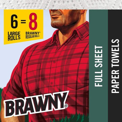Brawny Paper Towels - 6 Large Rolls with Full Sheets | Equivalent to 8 Regular Rolls