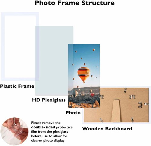 JCJMY 7x14 Picture Frame - White Wall & Tabletop Display with Shatter-Resistant Plexiglass