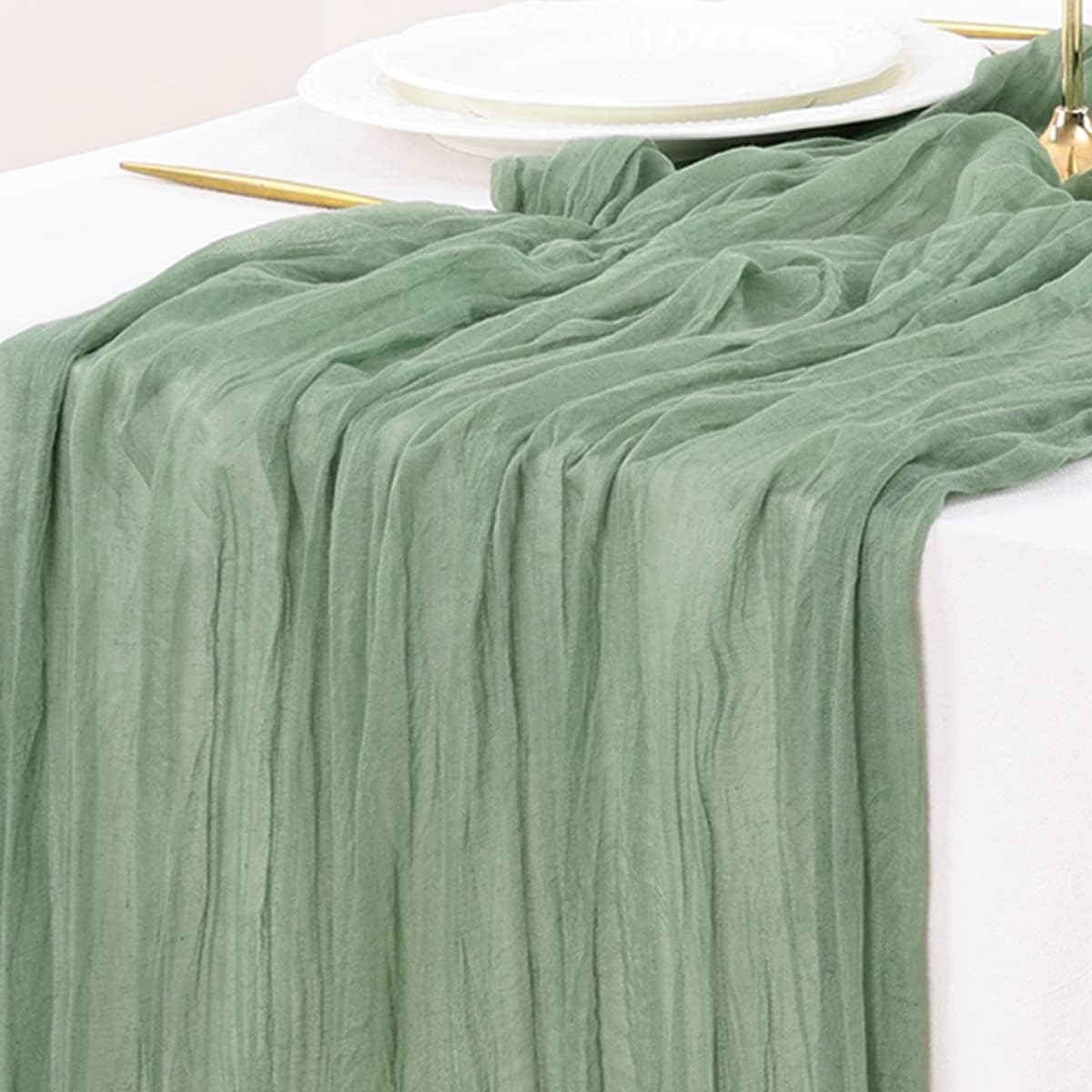 Socomi Cheesecloth Table Runner - 15pcs Sage Green Boho Rustic 120-Inch for Weddings & Home Decor