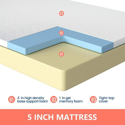 FDW 5-Inch Queen Mattress - Medium Firm Gel Memory Foam | CertiPUR-US Certified | Pressure Relief & Cooling Comfort