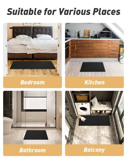 Upgraded Waffle Bath Mats Set of 2, Super Absorbent Non Slip Bath Mats for Bathroom Floor, Washable Boho Bathroom Rugs Set 2 Piece with Tassels, Soft Bathroom Mat Set, 17" x 24" (2 Pack), Black