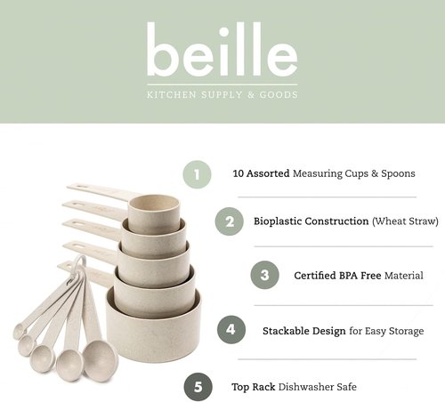 Beille Measuring Cups & Spoons Set - 10-Piece Wheat Straw Cooking Tools