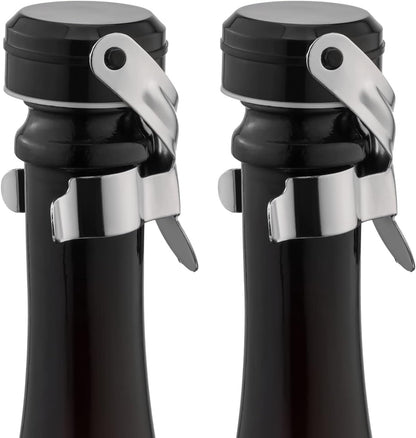 WOTOR Champagne&Wine Bottle Stoppers Stainless Steel with Food Grade Silicone, Leak Proof Keep Fresh Reusable Saver, Cork Suitable for Wine, Champagne, Cava, Prosecco and Sparkling (2 Pack Silver）