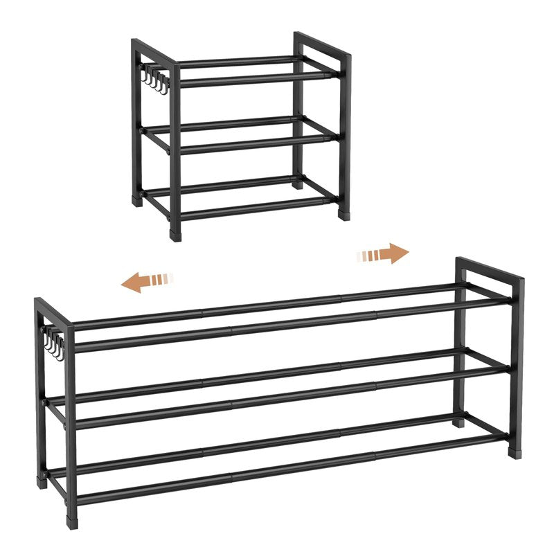 VGOBLO Expandable Shoe Rack - 18.5''- 47'' Adjustable Shoe Rack for Closet, 3 Tier Long Shoe Shelf Storage for 18 Pairs Shoe and Boot, Sturdy Metal Shoe Organizer for Entryway, Garage, Black