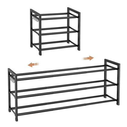 VGOBLO Expandable Shoe Rack - 18.5''- 47'' Adjustable Shoe Rack for Closet, 3 Tier Long Shoe Shelf Storage for 18 Pairs Shoe and Boot, Sturdy Metal Shoe Organizer for Entryway, Garage, Black