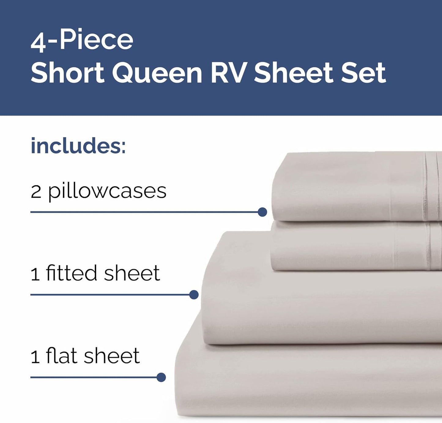 Skiennix Short Queen Size 4-Piece Sheet Set - Soft, Breathable & Cooling Bed Sheets with Deep Pockets - Hotel Luxury Bedding in Light Grey